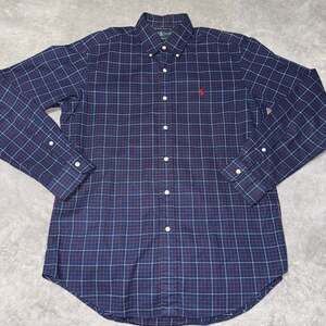 RALPH LAUREN Button Down Collar Blue Plaid Casual Shirt Men's Size M